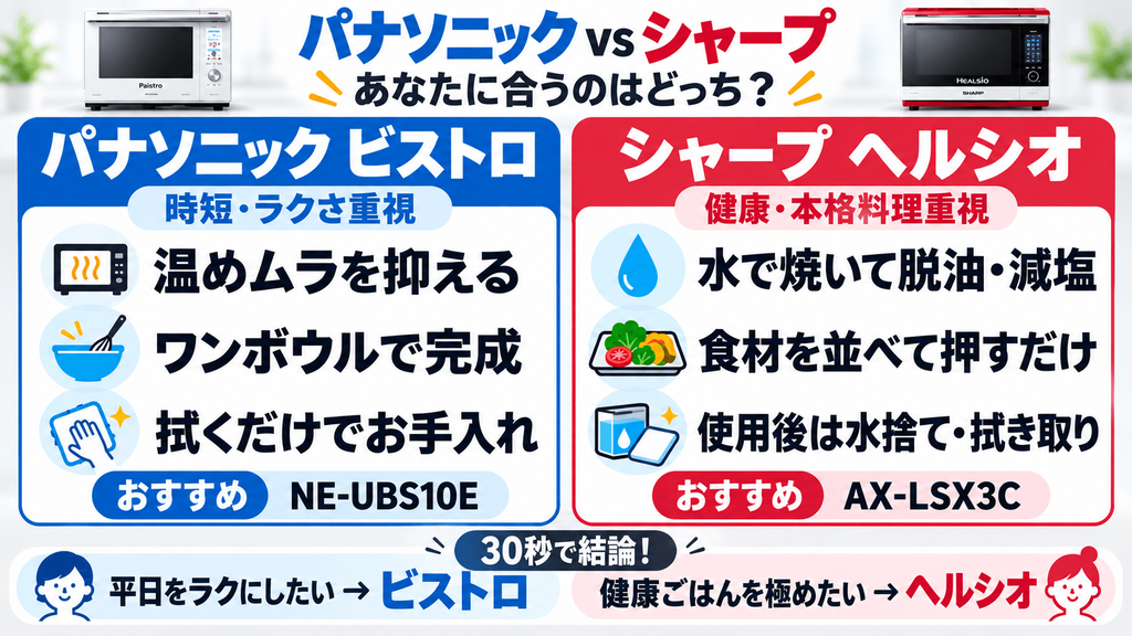 オーブンレンジ　パナソニック　シャープ　あなたに合うのはどっち？