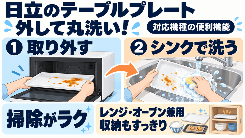 日立オーブンレンジの決定的なメリット　吹きこぼれても怖くない！「外して丸洗いテーブルプレート」