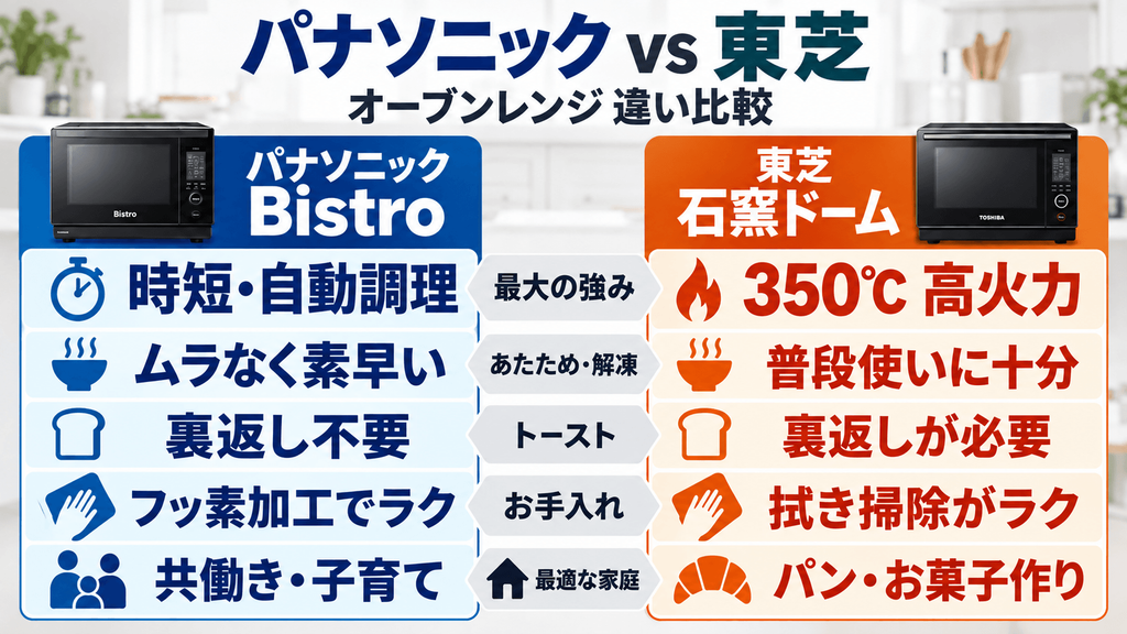 パナソニック vs 東芝 オーブンレンジ違い比較表