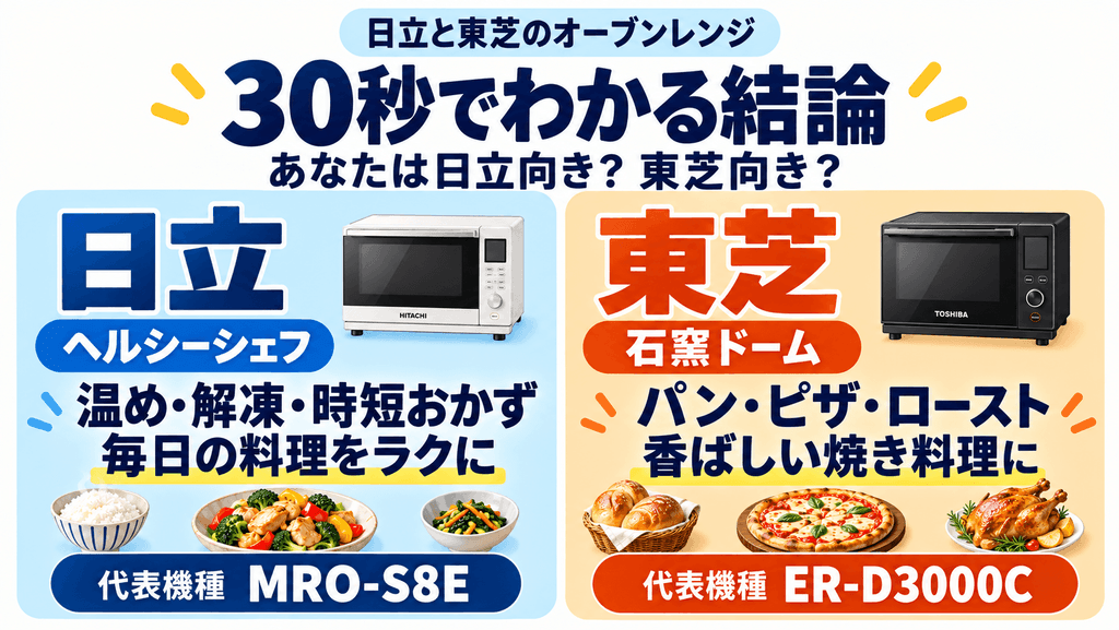 日立と東芝のオーブンレンジの選び方　30秒でわかる結論