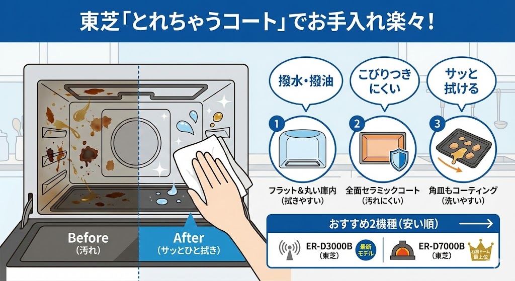 日立と東芝のオーブンレンジ　お手入れ機能重視の機種