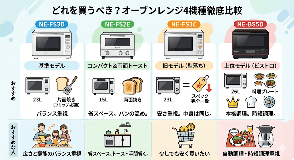 NE-FS3DとNE-FS2E/NE-FS3C/NE-BS5Dの違いを徹底比較