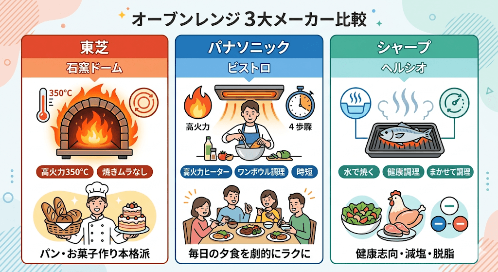 オーブンレンジ石窯ドーム パナソニックビストロ、シャープヘルシオとの比較