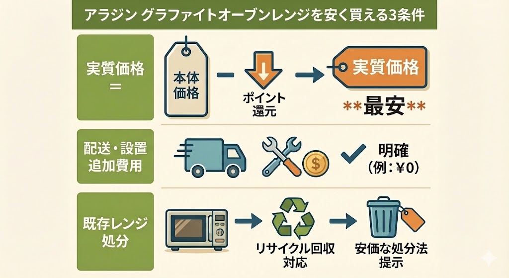 アラジン　グラファイトオーブンレンジ　最安値　安く買う方法