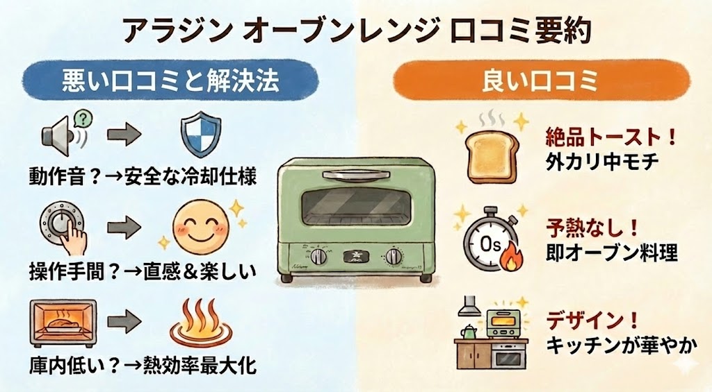 アラジングラファイトオーブンレンジ口コミ要約