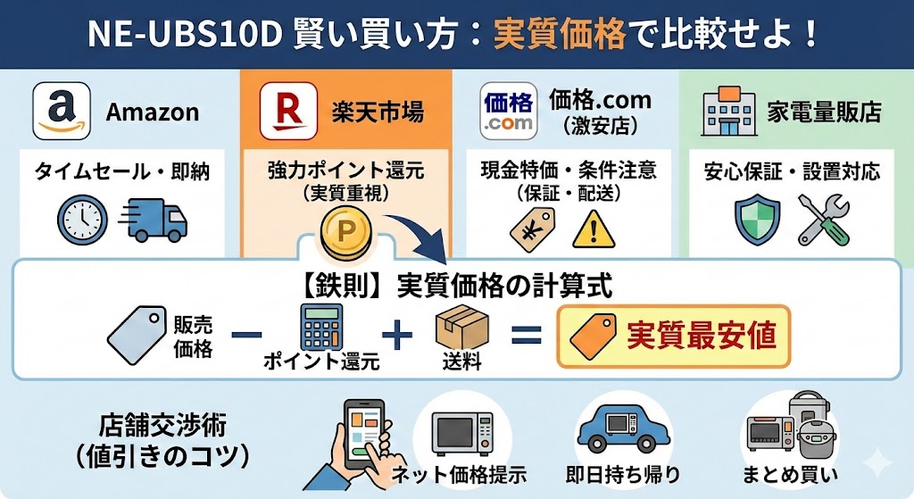 NE-UBS10Dの最安値はどこ?Amazon・楽天・量販店を比較して安く買う方法を検証