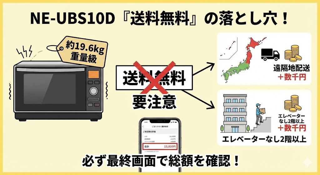 「送料無料」の罠!NE-UBS10Dの配送エリア外料金を確認する方法