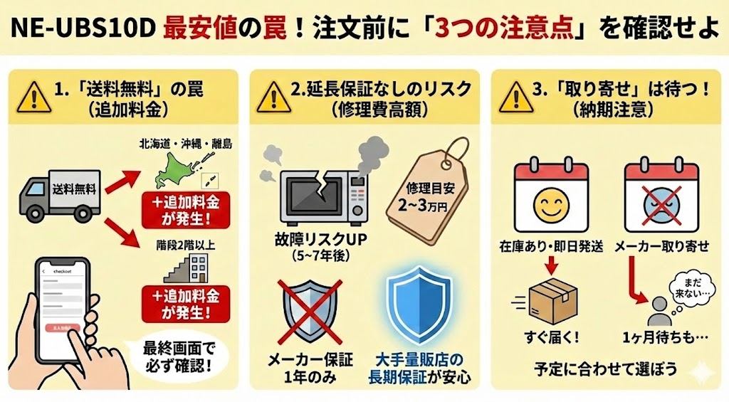 表示価格だけで選ぶのは危険!NE-UBS10Dの最安値ショップ利用時の注意点