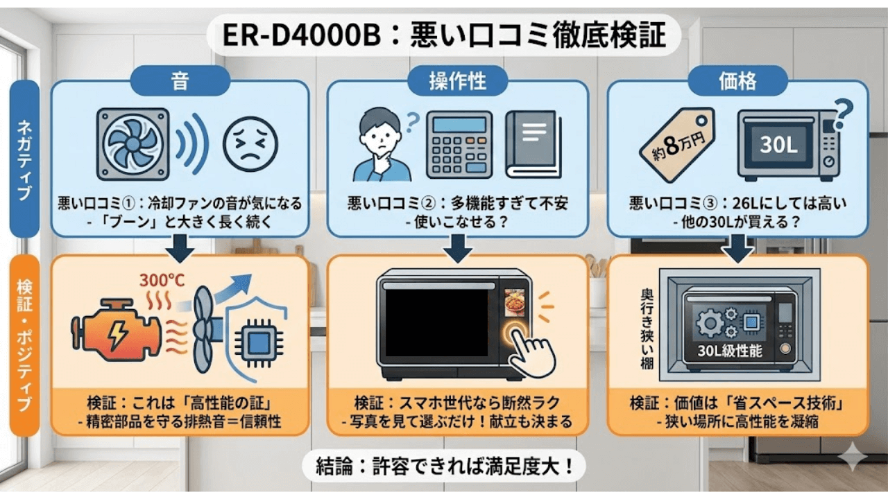 ER-D4000Bの「悪い口コミ」を徹底検証