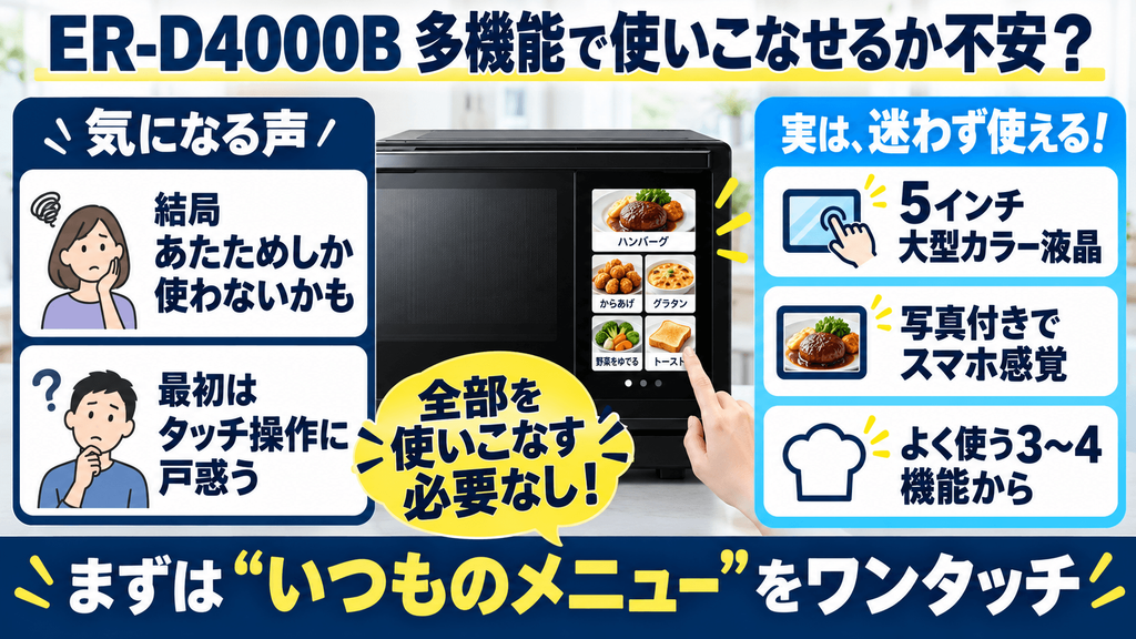 ER-D4000Bの「悪い口コミ」と対策　多機能すぎて使いこなせるか不安