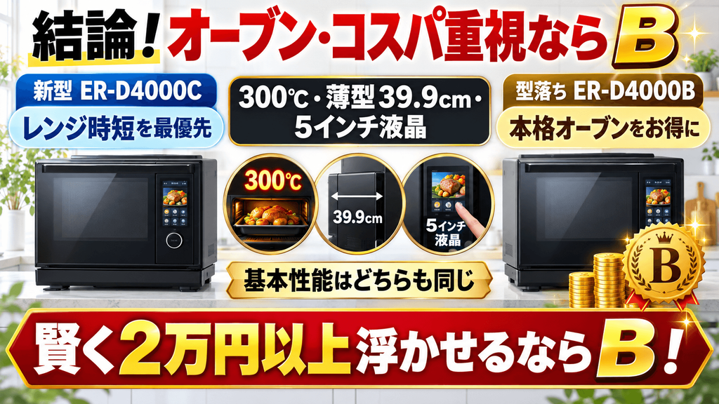 新型「ER-D4000C」と型落ち「ER-D4000B」はどっちを買うべき？決定的な違い　【結論】「オーブン重視・コスパ重視」なら型落ちER-D4000Bが圧倒的におすすめ！