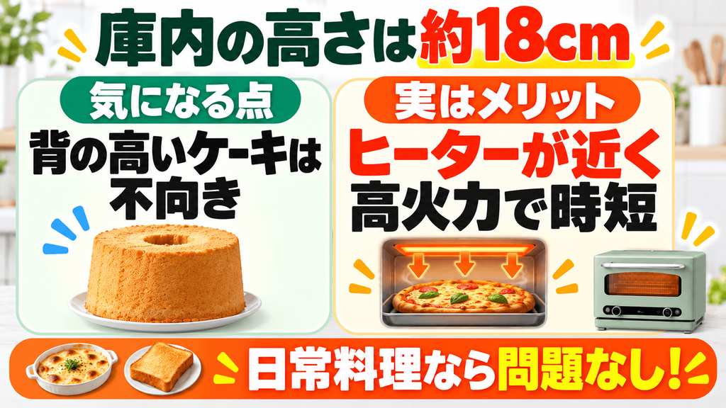 アラジングラファイトオーブンレンジの悪い口コミと解決法 庫内の高さが低く、シフォンケーキが入らない
