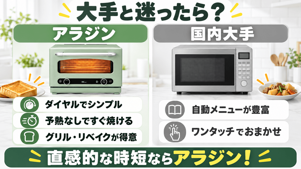 アラジン グラファイトオーブンレンジ パナソニック・日立などの大手との違い