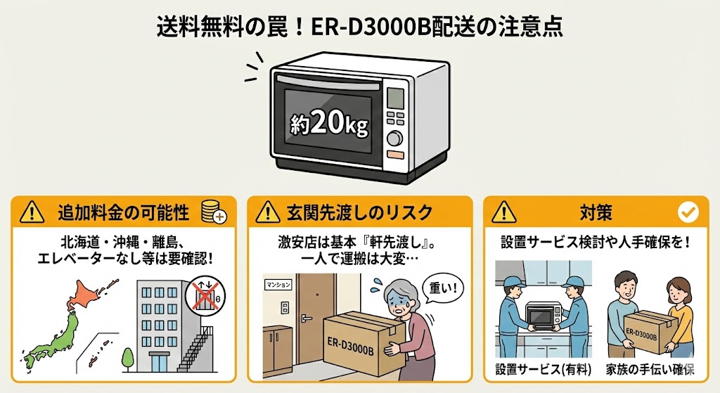 ER-D3000Bの配送エリア外料金を確認する方法