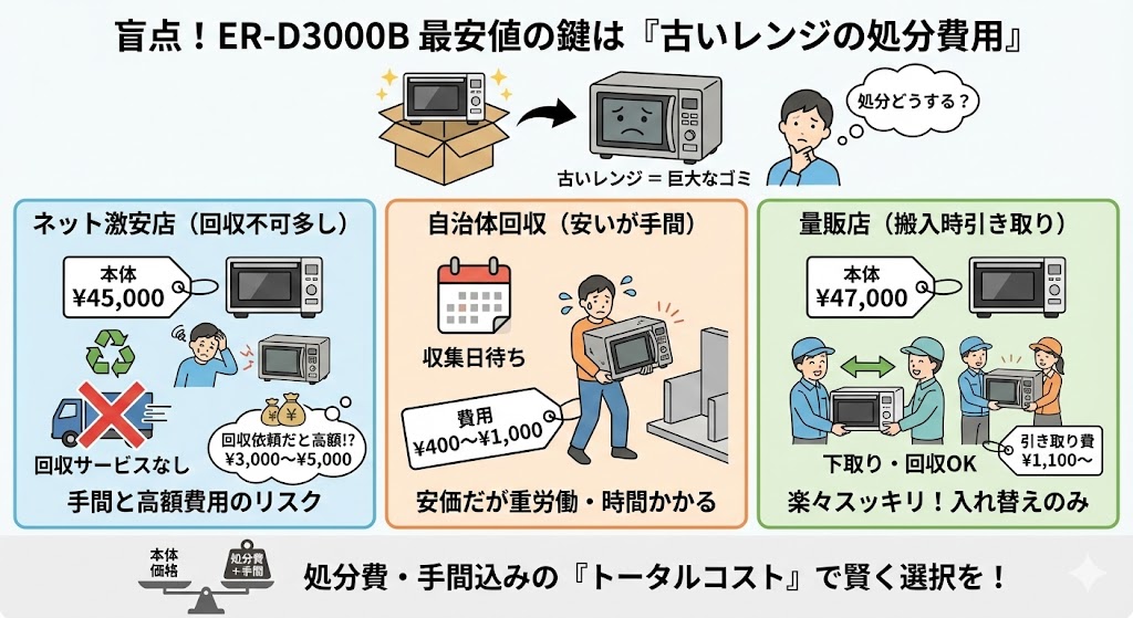 ER-D3000Bをトータル最安値にする鍵は「古いレンジの処分費用」にあり