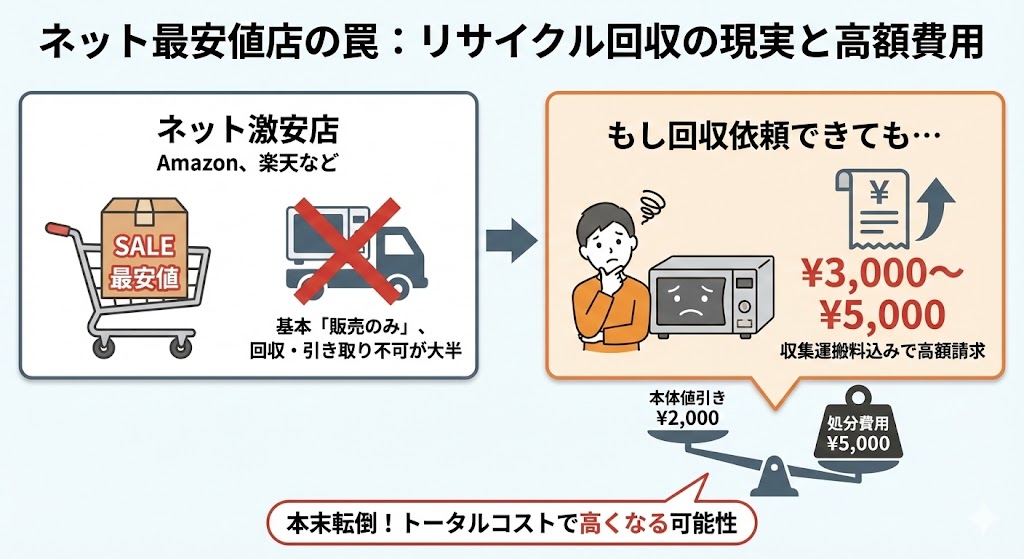 ネットの最安値店はリサイクル回収不可が多い？処分費用の相場