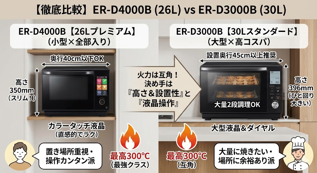 【徹底比較】26Lプレミアム「D4000B」vs 30Lスタンダード「D3000B」