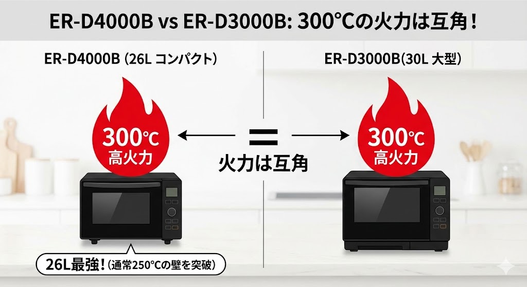 ER-D4000BとER-D3000Bのスペック比較　「300℃の火力」は互角