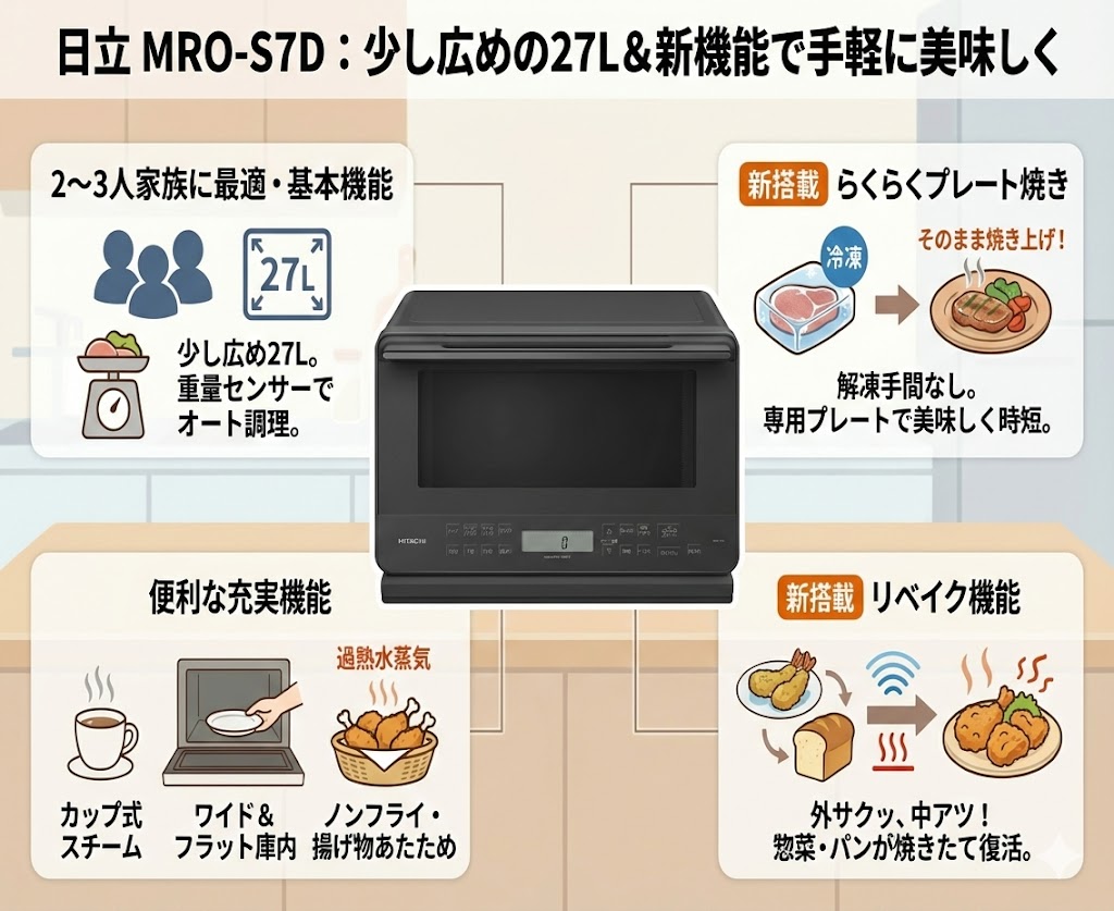 オーブンレンジ　パナソニック　日立　中容量機種　MRO-S7D