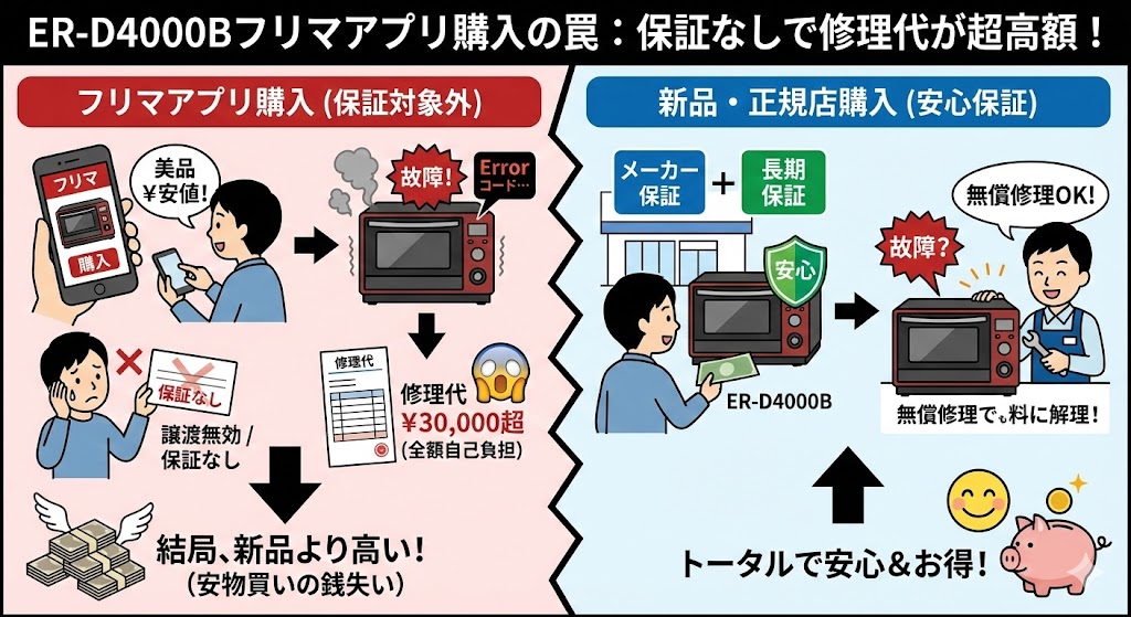 ER-D4000B フリマアプリをおすすめしない理由 メーカー保証・延長保証が一切使えない