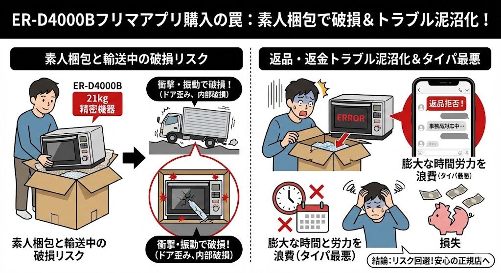 ER-D4000Bフリマアプリでの購入をおすすめしない理由 精密機器が輸送中に破損するリスク
