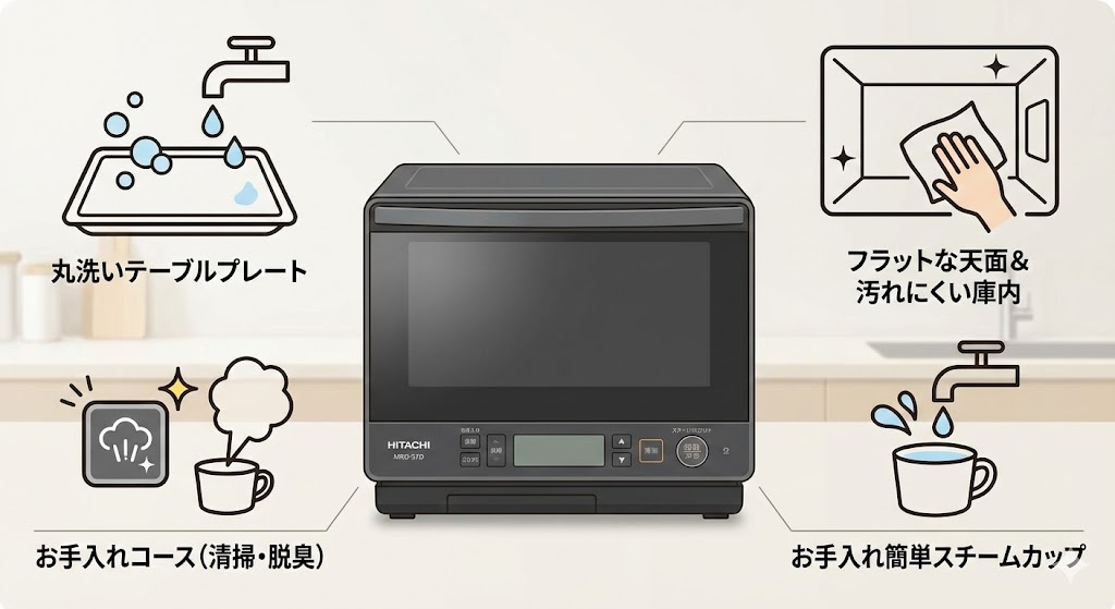オーブンレンジ　パナソニック　日立　お手入れ重視　MRO-S7D