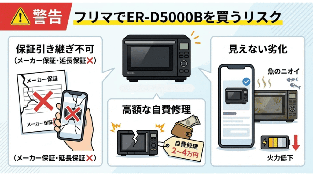 フリマでER-D5000Bを買うリスク保証の引き継ぎ不可と、「経年劣化・ニオイ」の問題