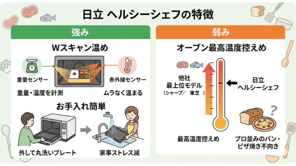 オーブンレンジ　シャープ　日立　どっち　日立ヘルシーシェフの特徴