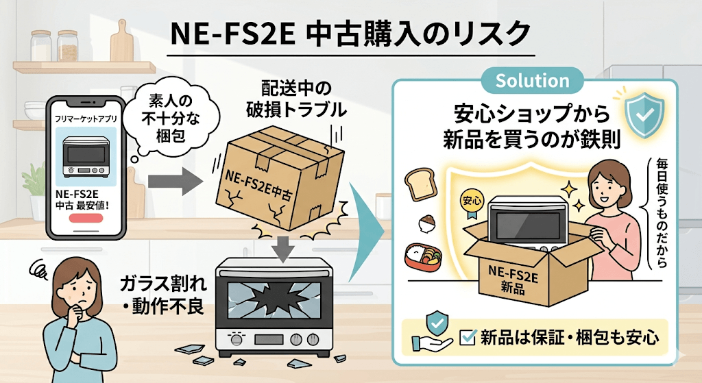 NE-FS2E中古購入のリスク　素人の梱包不良による配送中の破損トラブル