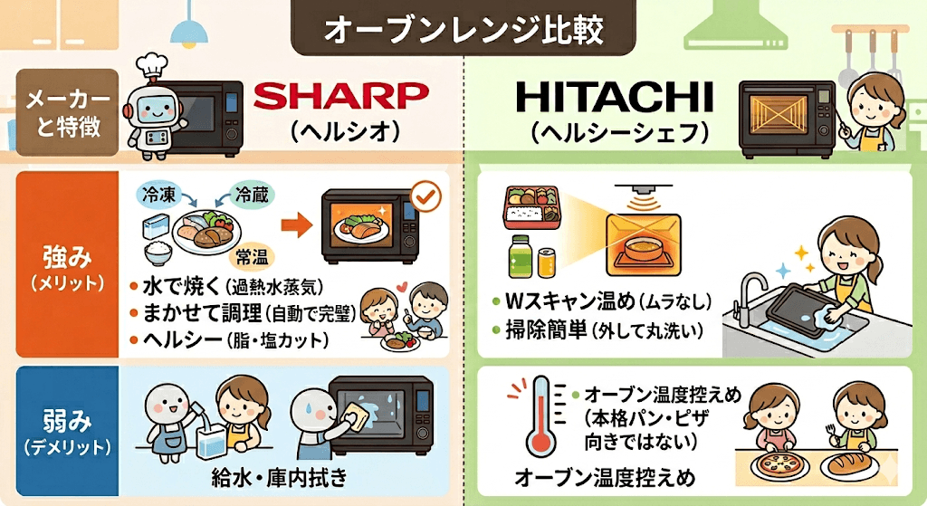 オーブンレンジ　シャープ　日立　違いを比較