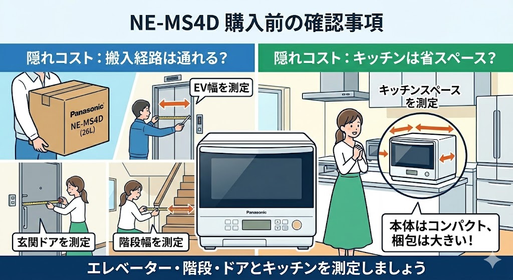 NE-MS4D購入前に確認すべき「隠れコスト」　搬入経路とキッチンの省スペース設計の確認