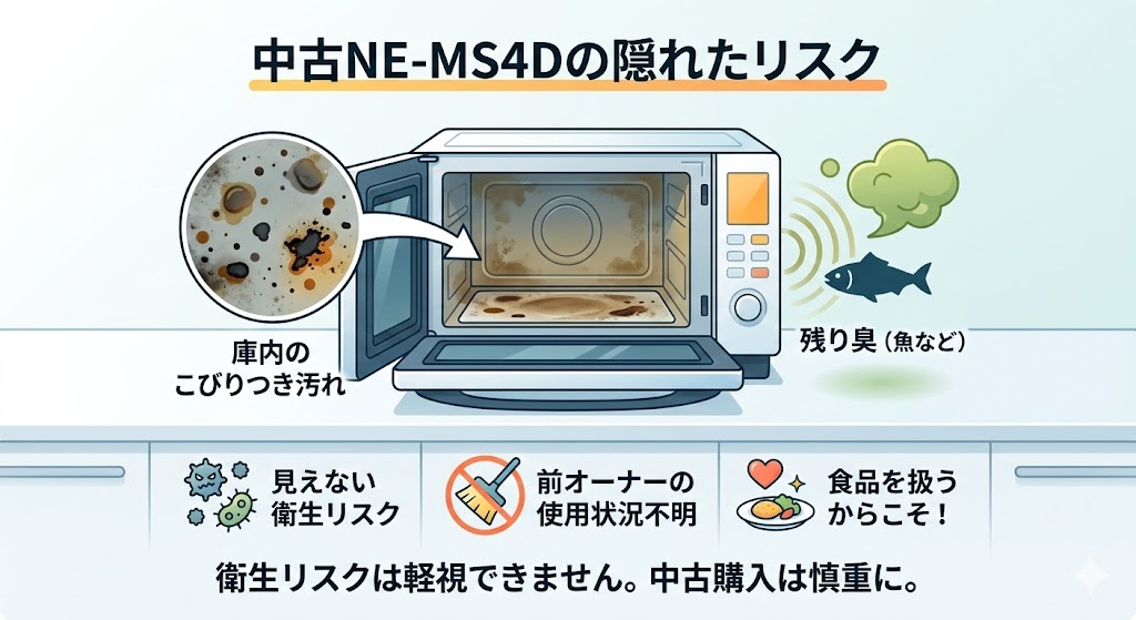NE-MS4Dを中古品で買うリスク　庫内の焦げ付き・ニオイ残りと衛生面への懸念