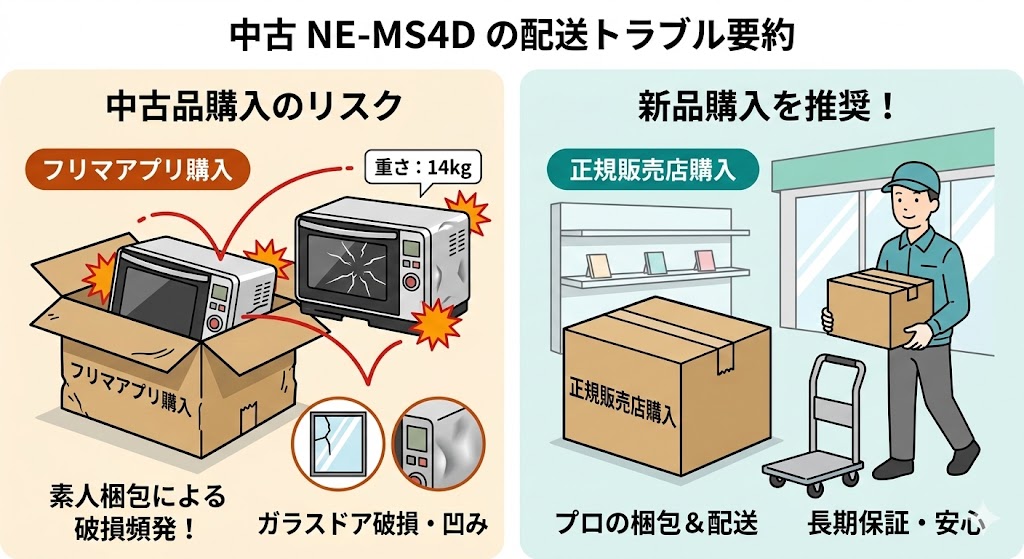 NE-MS4Dを中古品で買うリスク　素人梱包による配送時の破損トラブル