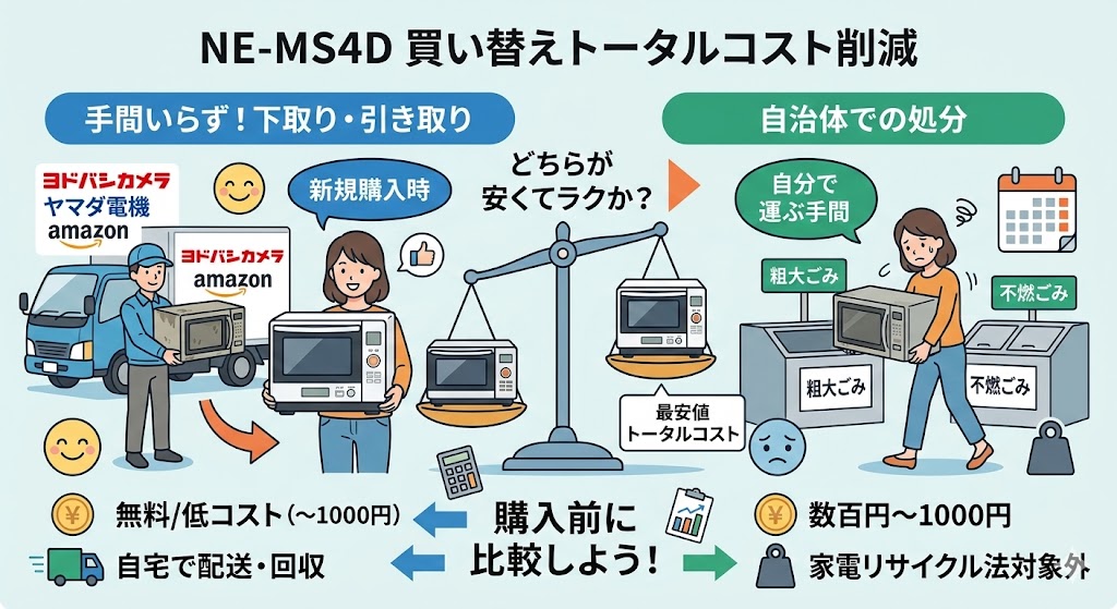 NE-MS4D買い替え時古い電子レンジの処分方法とリサイクル料金でトータルコストを下げる