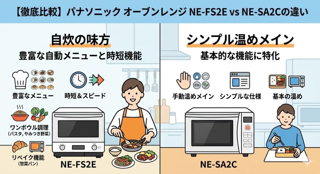 NE-FS2EとNE-SA2Cの比較　自動メニュー数