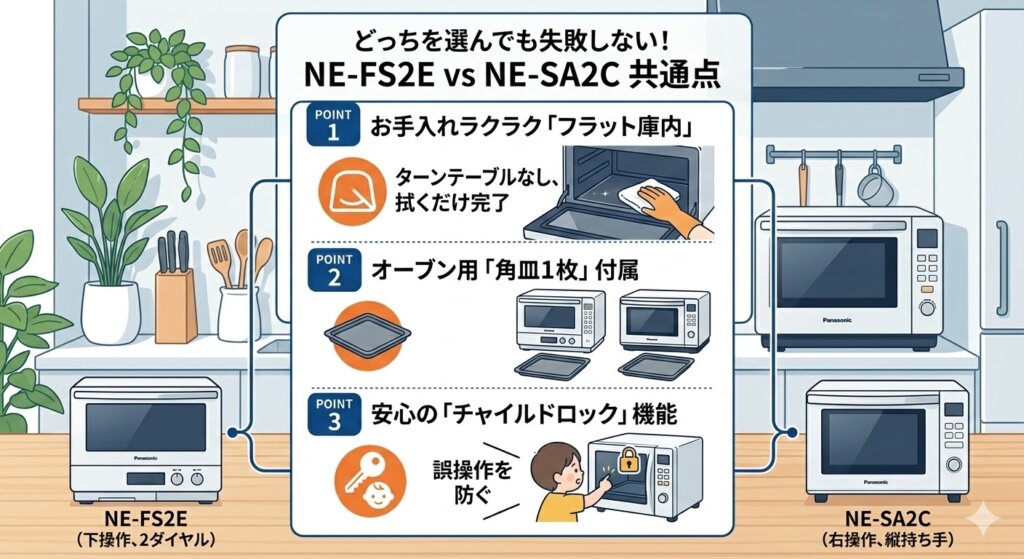 どっちを選んでも失敗しない！NE-FS2EとNE-SA2Cの優れた「共通点」 「フラット庫内」のお手入れと充実の「付属品・安心機能」