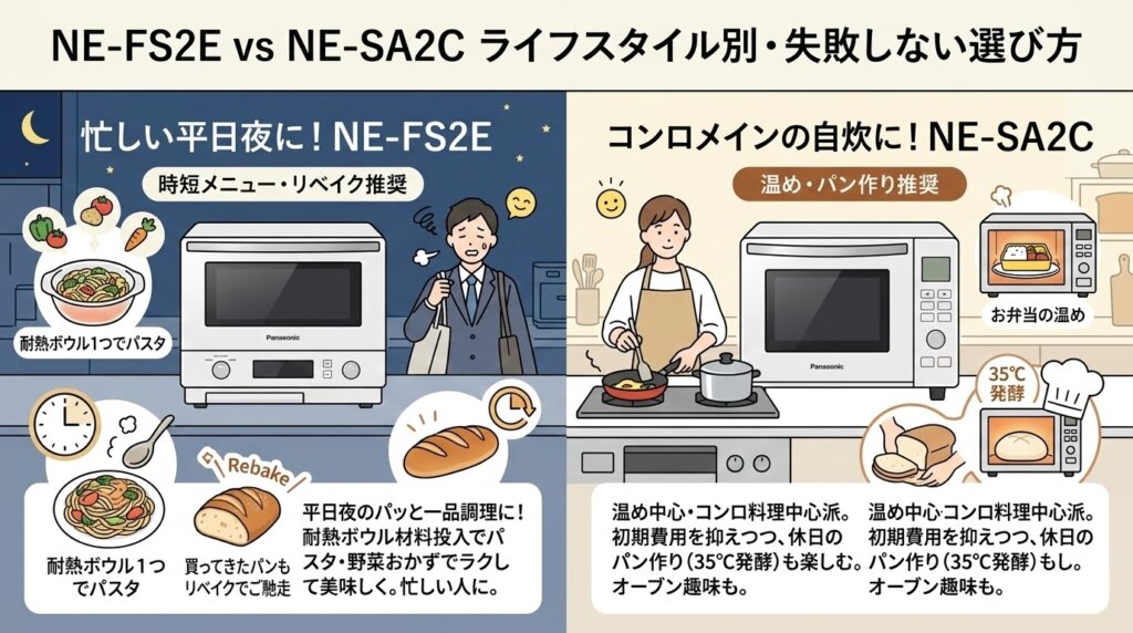 NE-FS2E vs NE-SA2C ライフスタイル別・失敗しない選び方