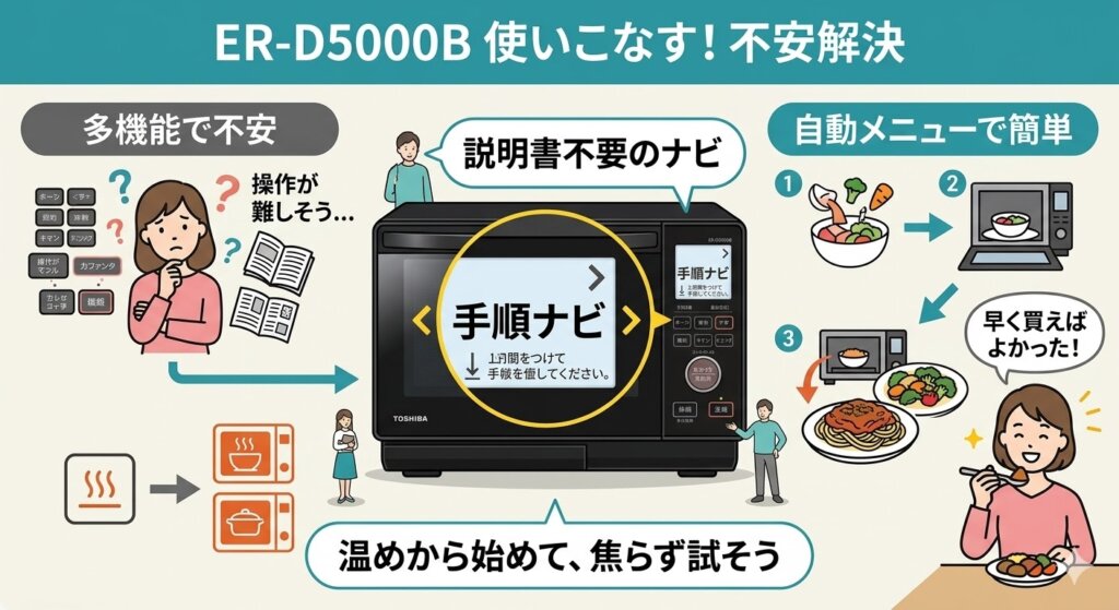 ER-D5000Bの悪い口コミ「多機能すぎて使いこなせるか不安」