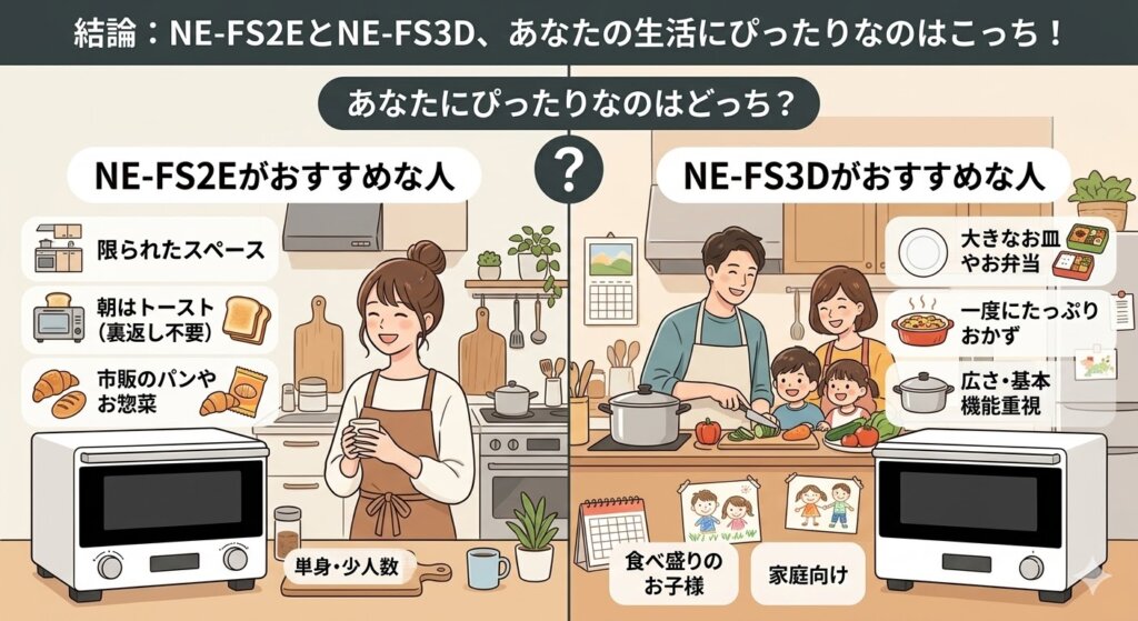 結論：NE-FS2EとNE-FS3D、あなたの生活にぴったりなのはこっち！