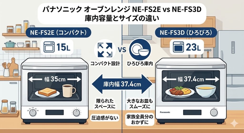 NE-FS2EとNE-FS3Dの違い　庫内容量とサイズ