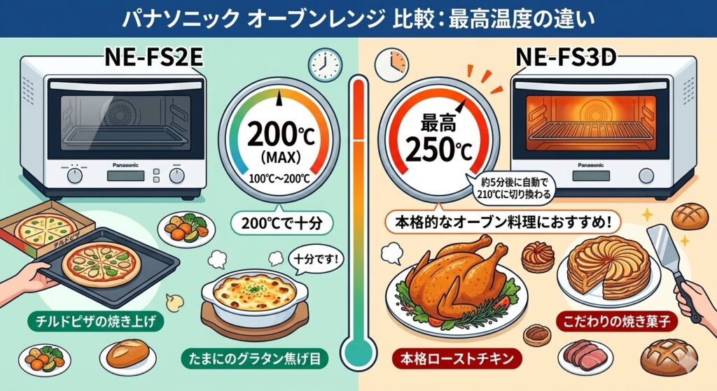 NE-FS2EとNE-FS3Dの違い　オーブンの最高温度