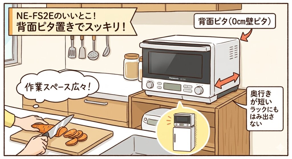 NE-FS2Eの良い口コミ・評判　「背面ピタ置き」できるコンパクト設計