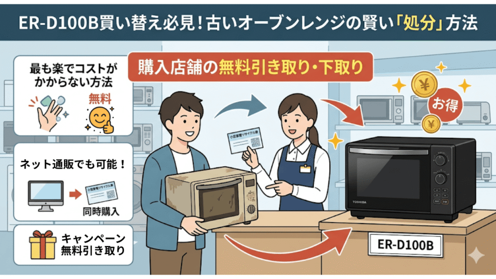 ER-D100B買い替え必見!古いオーブンレンジの賢い「処分」方法 購入店舗の「下取り・無料引き取りサービス」を活用する
