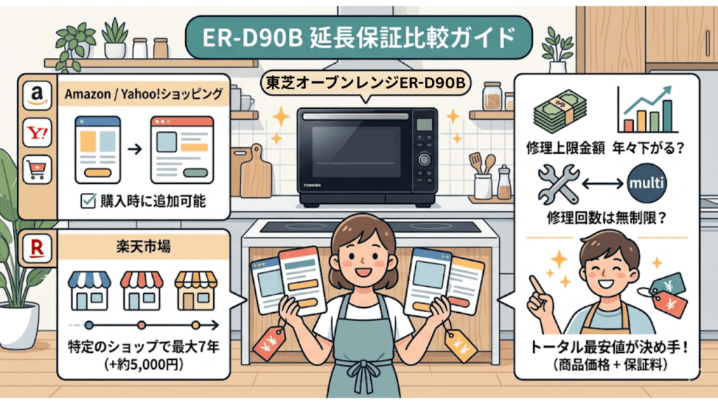 主要サイト別ER-D90Bの保証料金・条件比較