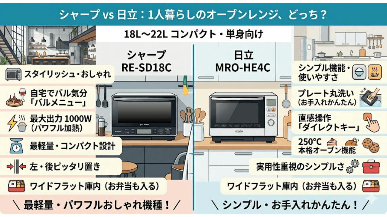 オーブンレンジ　シャープ　日立　1人暮らし