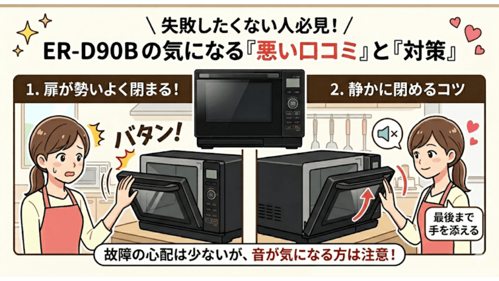 ER-D90Bの悪い口コミ　扉が軽すぎてバタン！と勢いよく閉まる