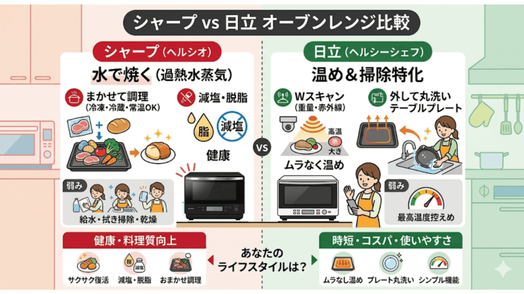 オーブンレンジ　シャープと日立の違い　比較