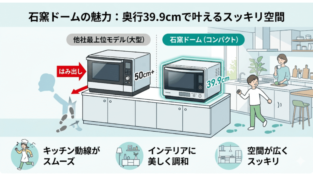 石窯ドームだけの魅力：奥行き39.9cmが叶えるスッキリとした空間づくり