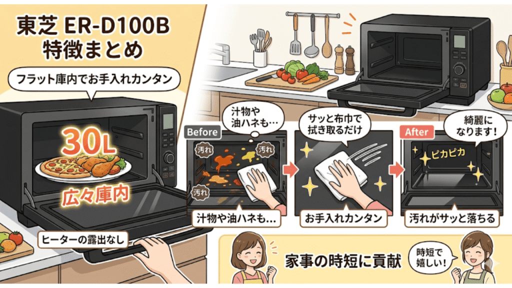 ER-D100Bの良い口コミ・評判 フラット庫内でお手入れカンタン