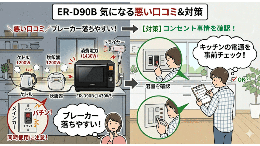 ER-D90Bの悪い口コミ　消費電力が大きく、ブレーカーが落ちやすい